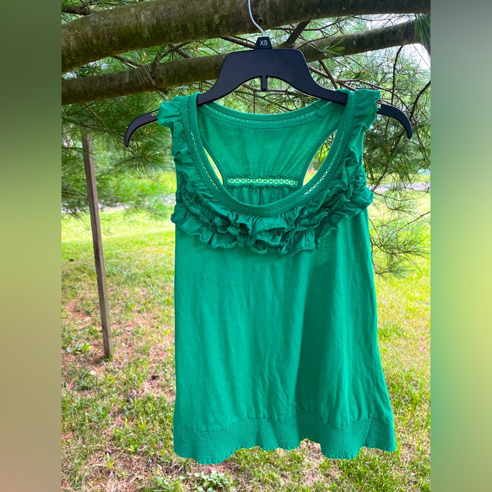 Tank top- xs women/juniors baggy/loose fit, cute ruffle & detail at neck & edge - Picture 1 of 11